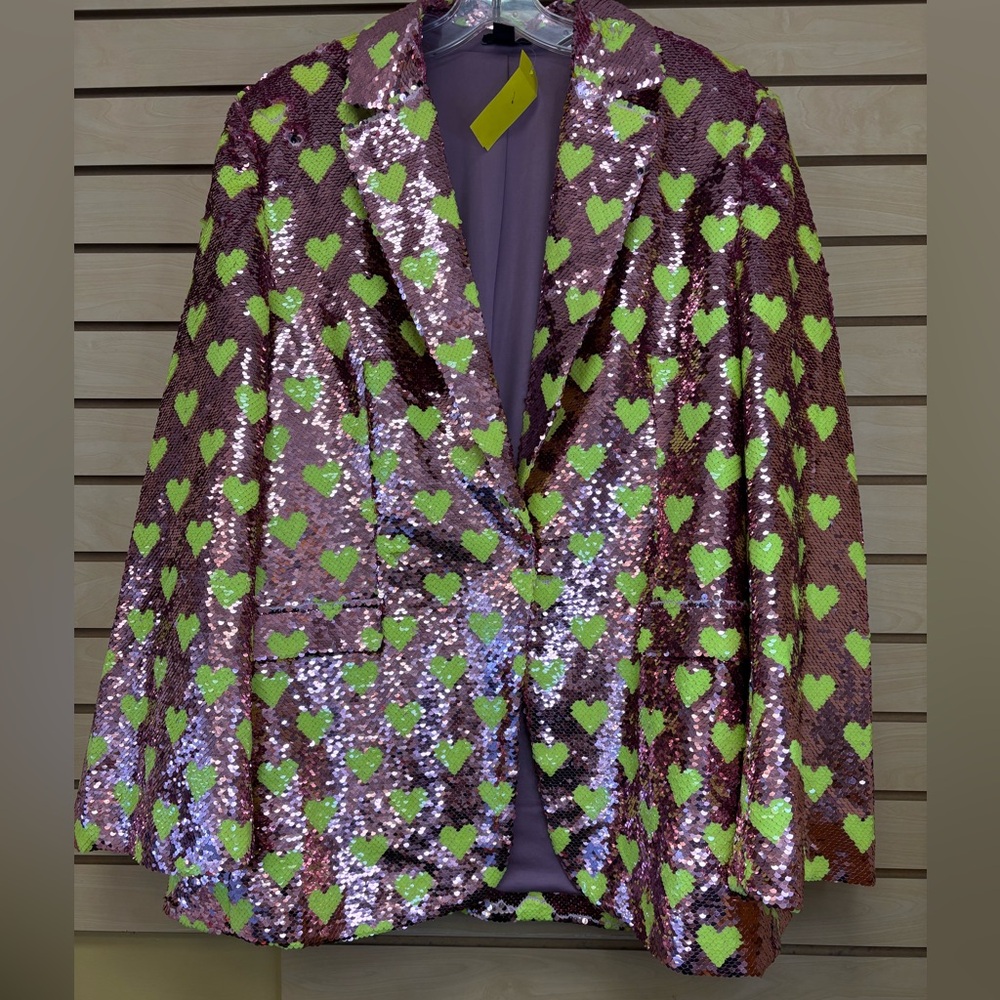 Nasty Gal Sequin Blazer with Green Hearts